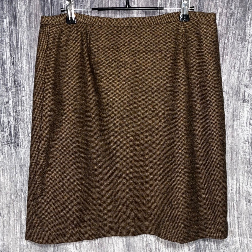 Eddie Bauer Skirt Brown Tweed Wool Silk Blend Herringbone Women Size 14